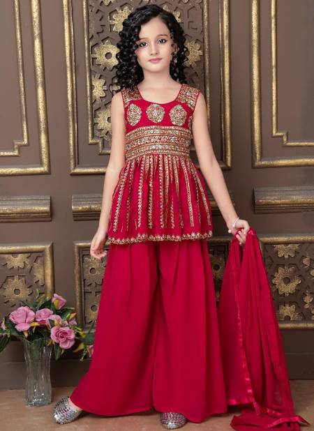 Red Colour Aaradhna 30 New Latest Wedding Wear Kids Georgette Salwaar Suit Collection 229